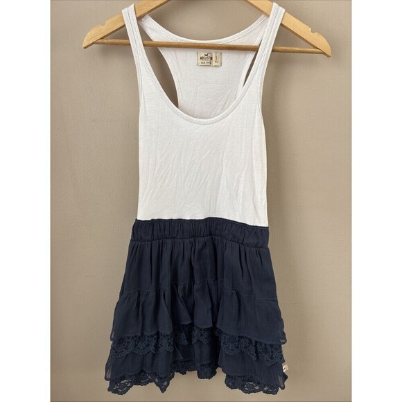 Hollister Dresses & Skirts - Hollister Women’s S Social Stretch Tank Dress Navy Tiered Lace Y2K